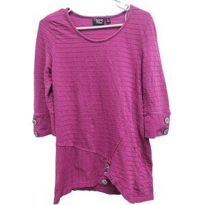 Onque Casual Tunic Top Womens Size Small Purple Ribbed Asymmetric Wearable Art